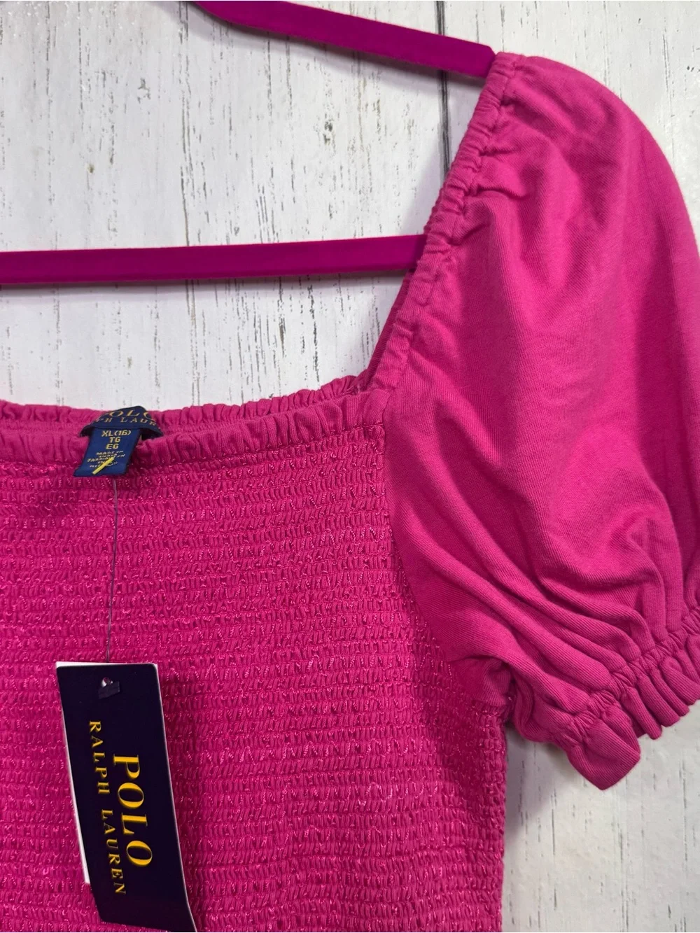 Polo Ralph Lauren Girls Pink Smocked Puff Sleeve Tiered Dress XL 16 NWT Preppy